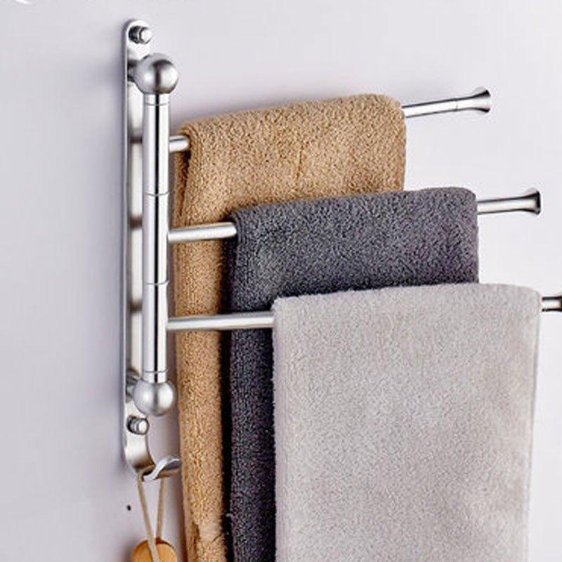 太空铝可旋转毛巾架浴室挂件卫生间活动毛巾杆双杆凉三杆架子多功能