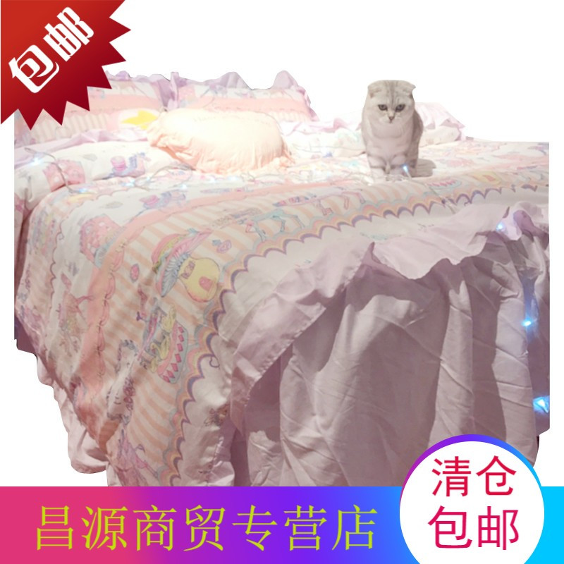 【璐璐】纯棉~淡紫色荷叶边梦幻床裙少女心床单被套四图片