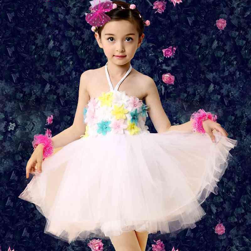 演出服女童元旦儿童公主裙表演服幼儿花朵亮片舞蹈纱裙合唱蓬蓬裙