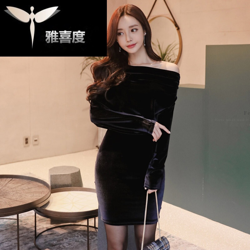 连衣裙2018春季新款韩版女装金丝绒包臀显瘦铅笔裙黑色