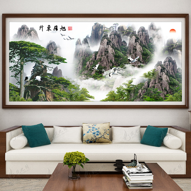 钻石画满钻客厅迎客松风景大幅旭日东升十字绣线绣新款点贴钻山水