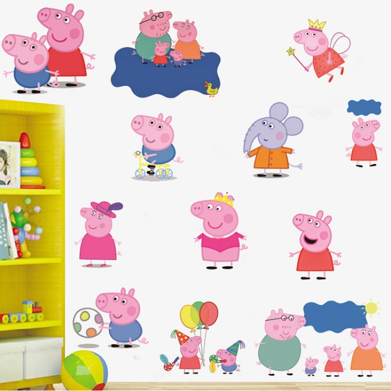佩佩猪佩琪猪粉红猪小妹动漫卡通墙贴贴纸贴画壁纸可移除