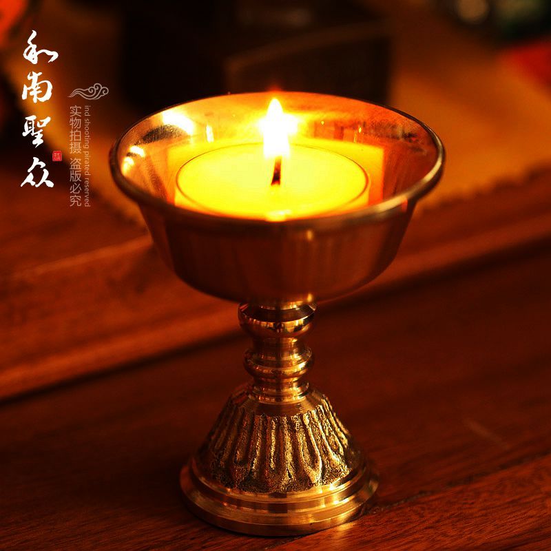 供佛用品尼泊尔纯铜油灯莲花灯蜡烛台液体酥油灯座佛灯供灯