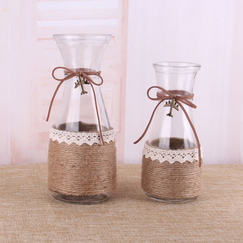 【简约田园风手工麻绳创意玻璃花瓶】报价