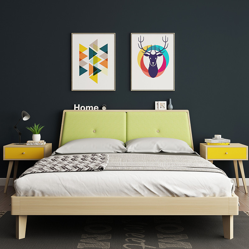 彩色北欧格调现代简约床 双人床1.5米1.8米床板式床 卧室家具