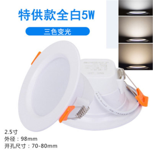 广东中山筒灯LED暗装三色变光2.5寸5W嵌入式天花射灯客厅