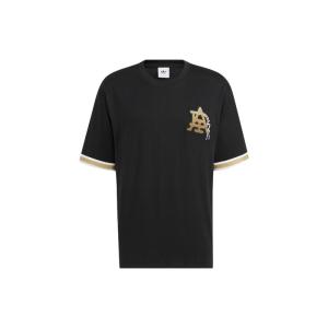 三叶草Adidas Originals 休闲字母图案贴花圆领套头短袖T恤 休闲百搭 情侣同款 黑色 HS2017