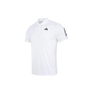 阿迪达斯Adidas Logo标志半纽扣翻领速干短袖Polo衫 男款 白色 休闲百搭 简约时尚 IS2295