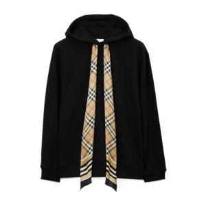 博柏利 BURBERRY 黑色棉质大廓形连帽卫衣 个性潮流 时尚舒适休闲女士上衣 美国代购女子专柜