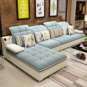 布艺沙发客厅家具整装转角U型简约现代可拆洗布沙发组合大小户型