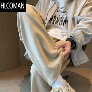 HLCOMAN男裤款宽松男士休闲裤2023新款加绒直筒裤潮牌运动裤斜纹卫裤