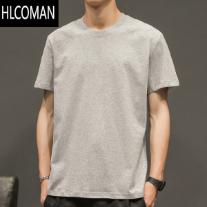 HLCOMAN2024新款潮流男士短袖T恤圆领纯色白黑半袖上衣服体桖打底衫