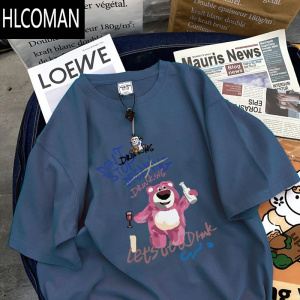 HLCOMAN夏季新款草莓熊短袖T恤男女ins小众设计感学生原宿风上衣体恤