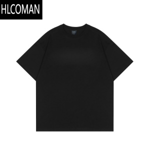 HLCOMAN夏季美式纯黑色260g短袖t恤男款潮牌纯色半袖打底上衣服