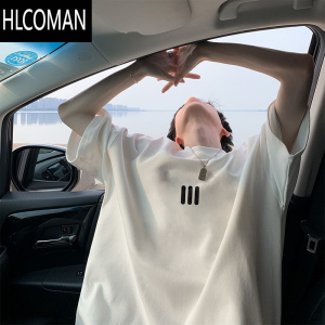 HLCOMAN美式简约风短袖t恤男夏季宽松半袖白色圆领体恤