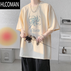 HLCOMAN300G短袖T恤男夏季风车印花半袖大码宽松体恤打底衫潮流