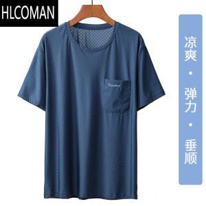 HLCOMAN夏季男士短袖t恤中老年人冰丝速干体恤衫爸爸运动上衣服爷爷半袖