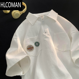 HLCOMAN设计感polo领短袖t恤男夏季新款宽松美式复古港味chic上衣ins