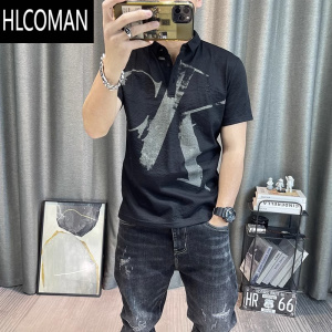 HLCOMAN美式潮流polo衫男夏季新款字母印花休闲百搭男装上衣修身短袖t恤