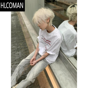 HLCOMAN潮牌美式短袖T恤男夏季新款hiphop小众嘻哈潮流百搭上衣