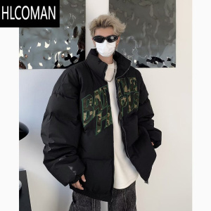 HLCOMAN冬季p暖棉衣男高街美式hiphop面包服青少年新款立领刺绣棉服外套