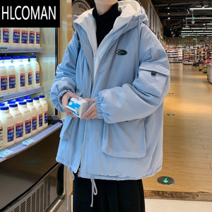 HLCOMAN工装棉服男新款港风连帽大码休闲棉袄外套潮牌宽松加厚棉衣