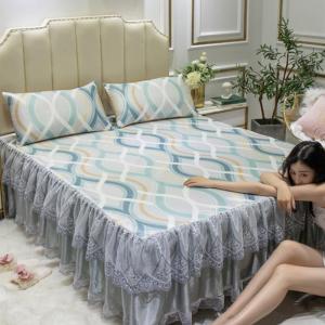 美帮汇冰丝软凉席可水洗折叠三件套1.8m2床1.5米可机洗夏季床裙款空调席