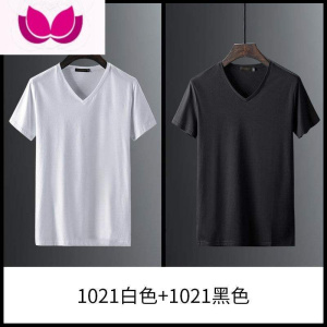七斓莫代尔冰丝t恤男士短袖夏季纯色体恤衫2021新款白色V领半袖潮流