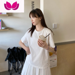七斓- 日系棉质白色T恤女百搭刺绣短袖长袖上衣2023新款