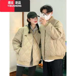 YIBUSHENG菱格棉服女2023季新款夹棉棒球服学生韩版小众设计感棉袄外套