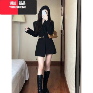 YIBUSHENG黑色西装外套女2023新款韩版轻熟风气质小个子收腰显瘦西服裙