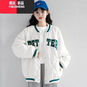 YIBUSHENG2023冬季新款字母菱格棉服女外套冬韩版宽松学生加厚棒球服ins潮