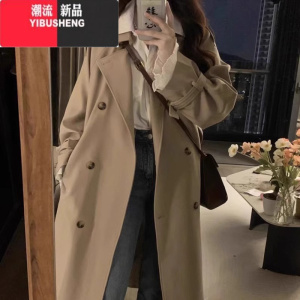 YIBUSHENG韩系卡其色中长款风衣外套女季高级感2023新款日系小个子大衣