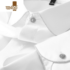 YANXU感珠边领子工艺白色衬衫男长袖修身商务时尚锆石纽扣衬衣男士