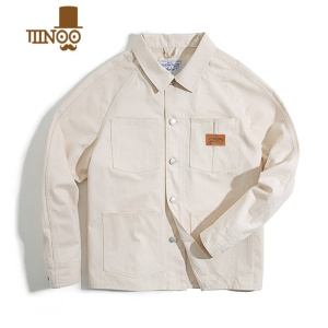 YANXU工装法式复古猎装休闲白色牛仔夹克衬衫修身上衣美式外套男潮