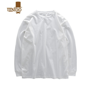 YANXU日系280G长袖t恤男宽松卫衣纯色白色打底衫潮