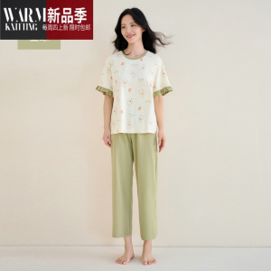 SHANCHAO睡衣棉质女士2023年新款透气舒适短袖可外穿家居服套装