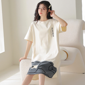SHANCHAO短袖睡裙女夏季2023年新款中长款气质甜美睡衣可外穿时尚学生