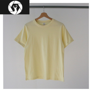 HongZun夏季糖果色系 淡色系 薄款浅黄色圆领短袖T恤 男 女 青春流行