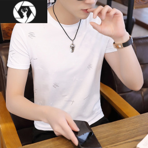 HongZun2023年夏季新款男士短袖t恤韩版潮流半袖休闲圆领修身上衣服体恤