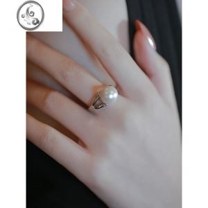 JiMi温柔珍珠戒指镀金女新款小众设计高级感轻奢复古潮开口指环