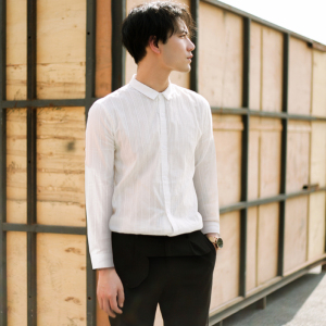 SUNTEK夏季立领衬衫男士五七分袖休闲白衬衣韩版修身短袖寸衣半长袖潮薄衬衫