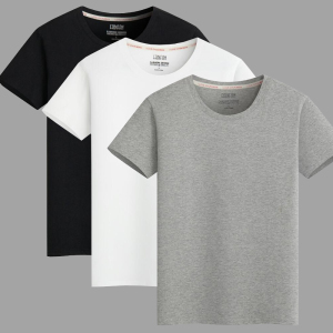 SUNTEK3件)圆领棉色短袖打底衫T恤白色体桖男女黑半袖衣服潮棉T恤