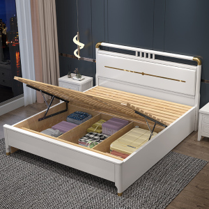 锐取 床 轻奢实木床现代简约白色紫檀色新中式1.8米双人床1.35米1.5米单人床主卧室储物床婚床