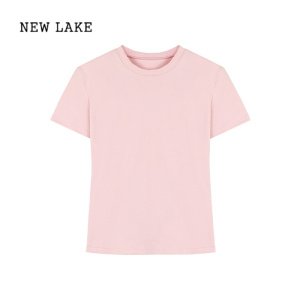 NEW LAKE纯色短袖T恤女夏季小众修身百搭短款打底衫白色正肩上衣