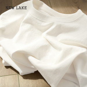 NEW LAKE国潮白色纯棉质感短袖t恤女夏季美式复古高级感别致漂亮上衣