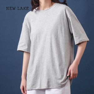 NEW LAKE新疆纯棉夏季新款纯色中长款半袖t恤女短袖宽松大码简约上衣