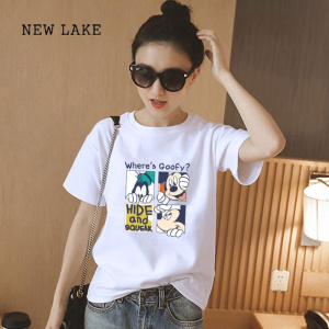 NEW LAKE2024年新款米奇短袖t恤女韩版学生ins潮白色米老鼠纯棉宽松上衣夏
