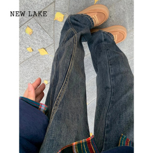 NEW LAKE美式高街vibe阔腿牛仔裤女春季新款设计感宽松显瘦百搭直筒裤子潮