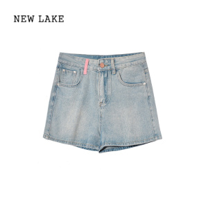 NEW LAKE大码牛仔短裤女夏季胖mm设计感小众宽松高腰显瘦a字直筒阔腿裤子